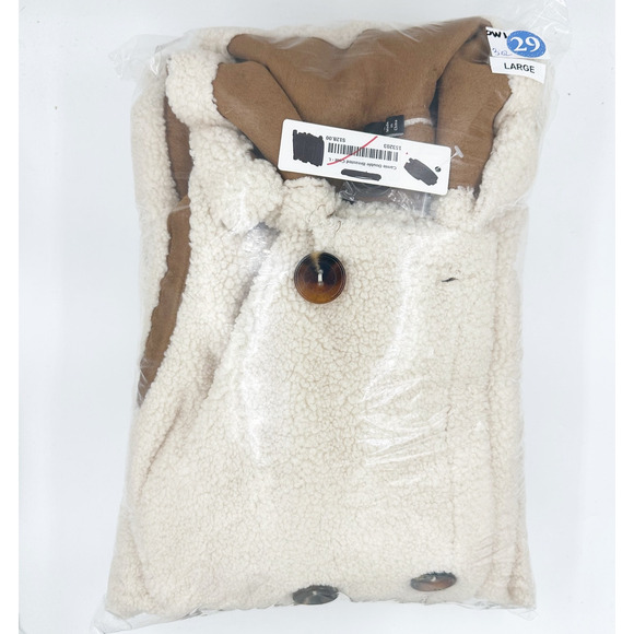 Ina Faux Shearling Suede Double Breasted Coat Jacket Cream Ivory Brown Pockets L - Picture 13 of 13